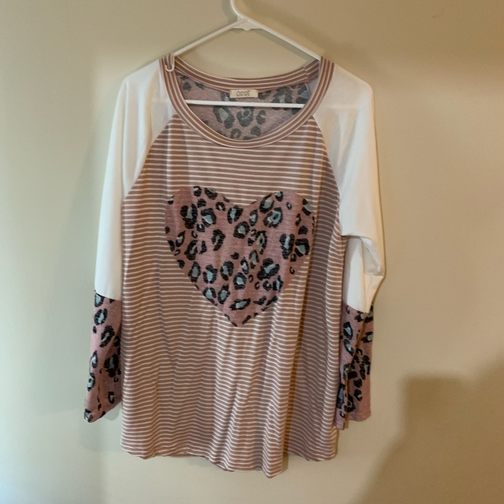 Oddy Cheetah Heart Stripe Long sleeve 1x